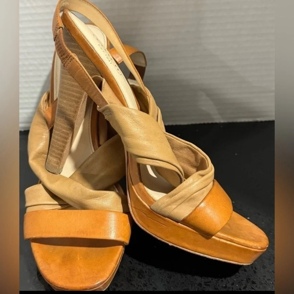 Coach Astor tan brown Leather Strappy Platform Heel slingback wedding party US8 - Picture 1 of 5